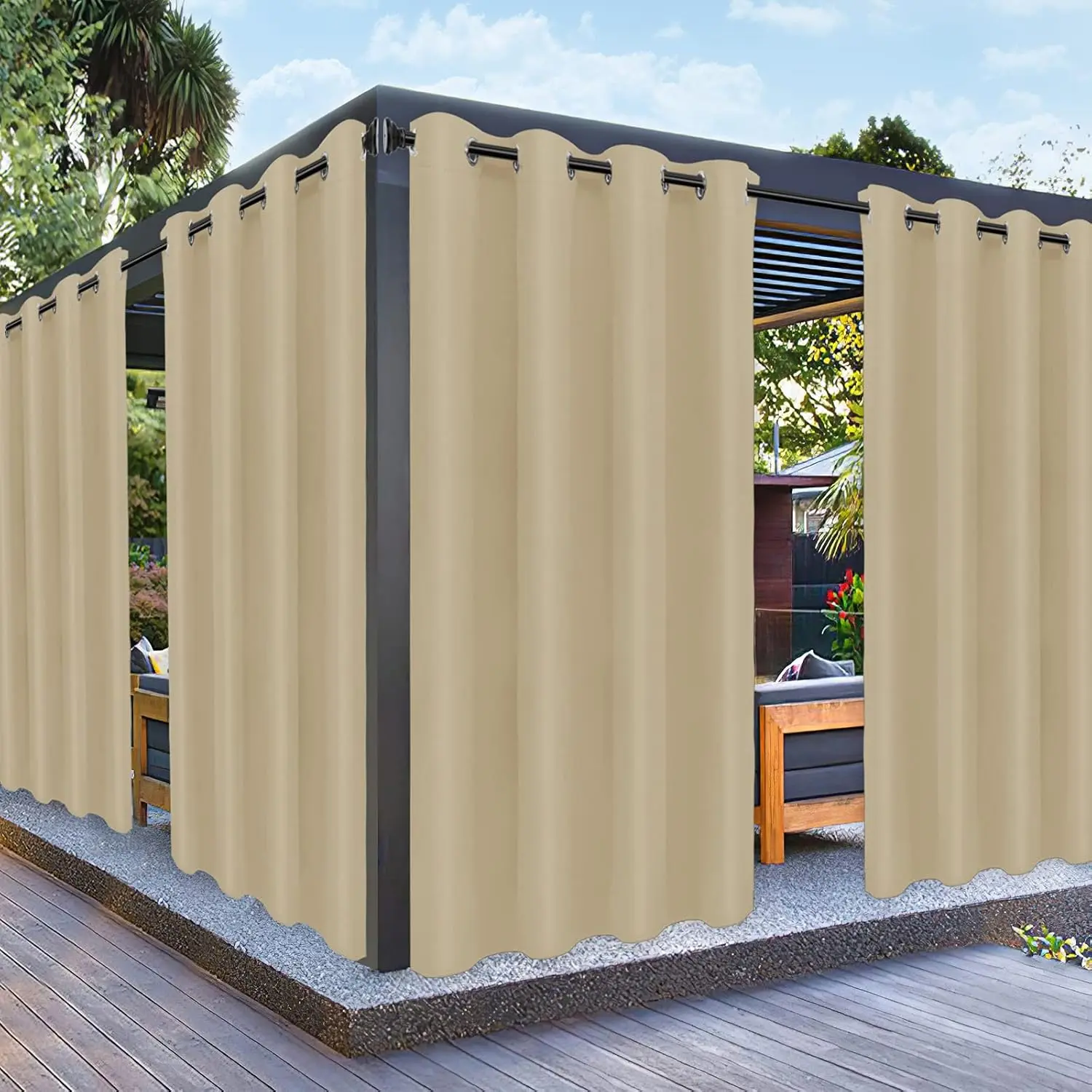 Outdoor Curtains for Patio Waterproof Weatherproof, UV and Fade Resistant Outside Curtains for Gazebo, Front Porch, Pergola, Sun Blocking Privacy Curtain, 52W x 84L inch, 1 Panel, Beige