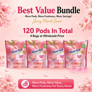 30 Pcs/Bag, 1 Bag/4 Bags Peach Scent Laundry Pods, Family Size, 3D Lock-In Fragrance Microcapsule Technology Laundry Beads, Luxury Fragrance, Long-Lasting Scent, BloomWell Miss Peach, Deep Cleaning, Stain Removal, HE Compatible,