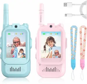 Kids' 2-Pack Rechargeable Video Walkie Talkies, USB-C Charging, Plastic Build, Auto-Pair, Long-Range, Video Intercom & Voice Effects, Ideal Gifts for 3-12 Yrs Kids, Indoor & Outdoor Use Walkie Talkie