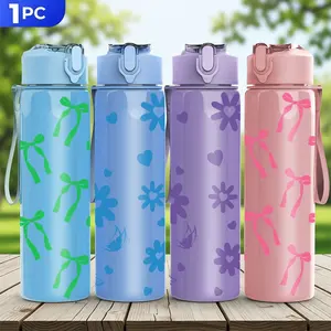 1pc Pink Bow Print Water Bottle | 750ml Reusable Flip Top Plastic Bottle, Lightweight Leak-Proof Portable Drinkware, Perfect for Women’s Day, Mother’s Day Gifts, Daily Use, Sports & Fitness