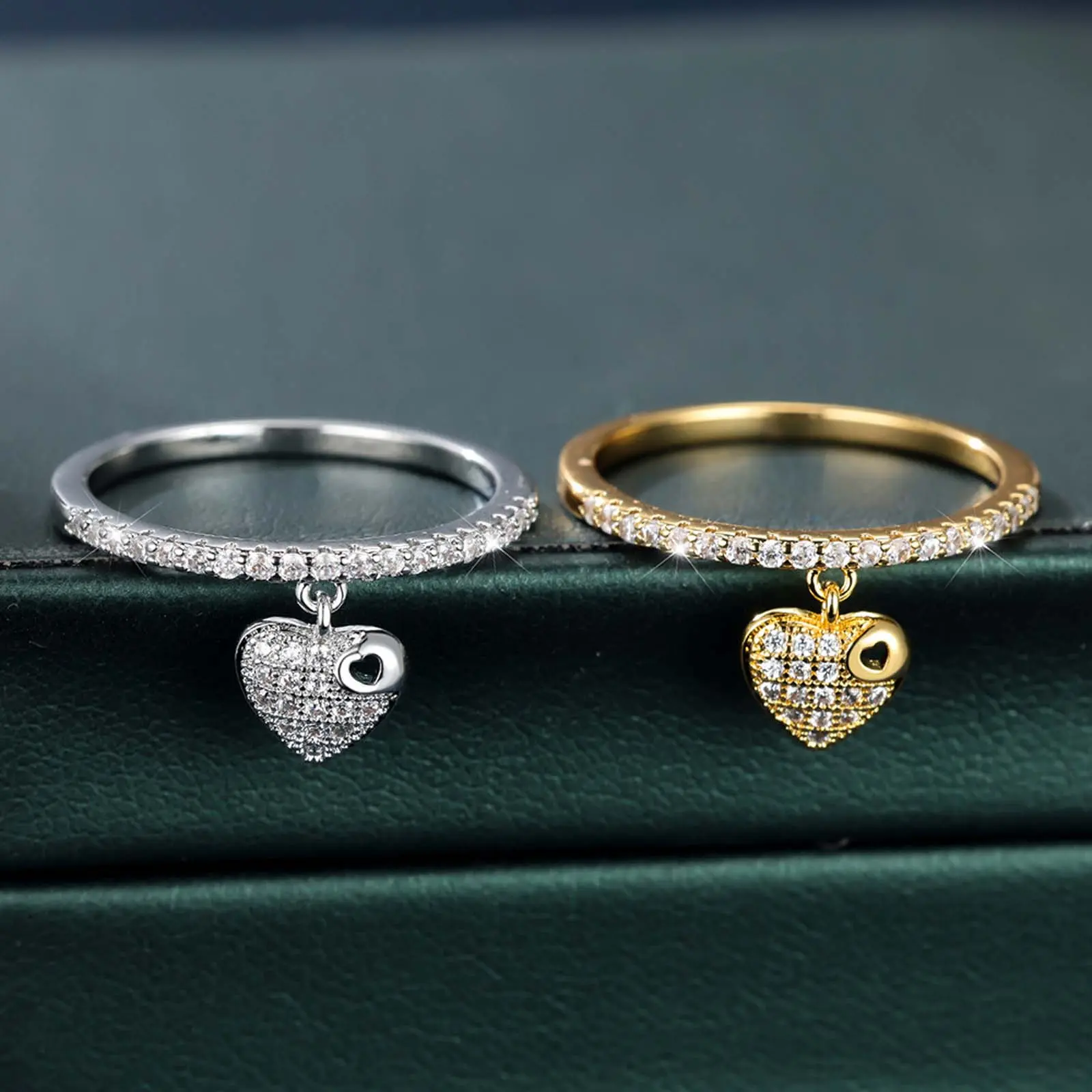 Zircon heart-shaped hollow pendant ring wedding engagement ring couple gift party men and women jewelry daily
