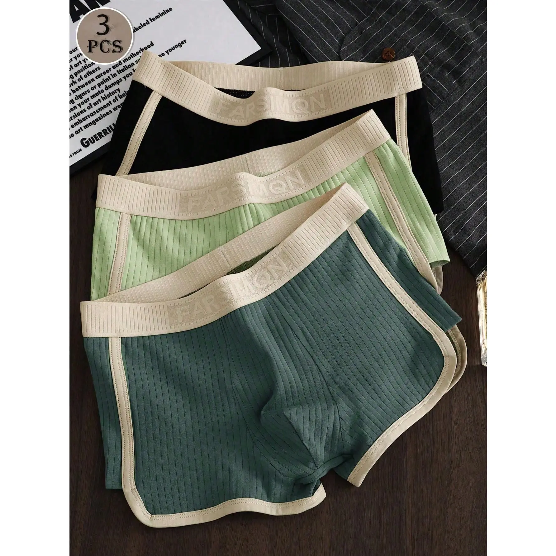 3pcs Men's Fashion Waist Band Elastic Soft Breathable Comfortable Boxer Briefs