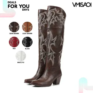 Over The Knee Cowboy Boots For Womens Pointed Toe Zipper Closure Block Heel Embroidered Cowgirl Festival Country Wedding Party Casual Dance Elegant Comfortable Western Fashion Knight Boots Deals For You Days
