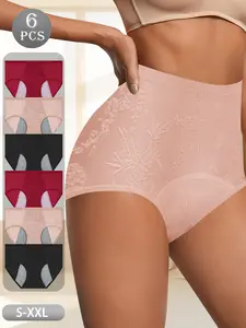 6 Pieces High Waist Absorbent Period Underwear, Milk Silk Soft Comfort Leak Proof Menstrual Briefs for Women S-XXL