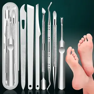 Pedicure Tool Set Foot Care Kit 7pcs Stainless Steel Dead Skin Remover Scraper, Foot Rasp and Cuticle Pusher Professional Manicure Grooming Tools Minimalist Style for Home Travel and Foot Spa