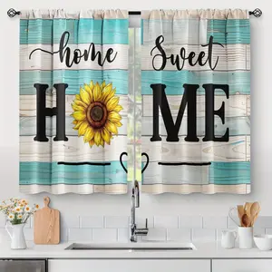Teal Wood Kitchen  - Modern Rustic Cafe Farmhouse Small Short Tier Window  for Bathroom Living Dining Room Decor Rod Pocket Window Drapes casual home party decoration high ceiling curtains set inganchos custom drapery panel doble layer darkening
