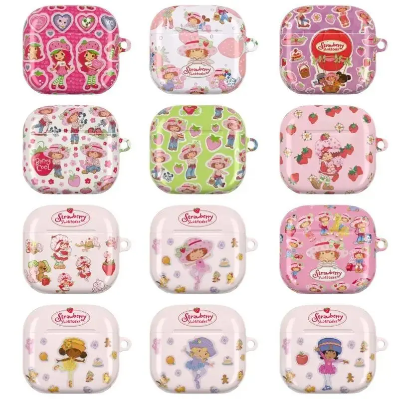 Vintage Strawberry Shortcake Wireless AirPods Case - Cute Kawaii Pastel Cartoon Dessert Bakery Nostalgia, Durable Polycarbonate Cover with High-Quality Printing, Full Protection for AirPods 1/2/3/4 & Pro 1/2/3, Gift Option, Charging, Audio, Carabiner Clip