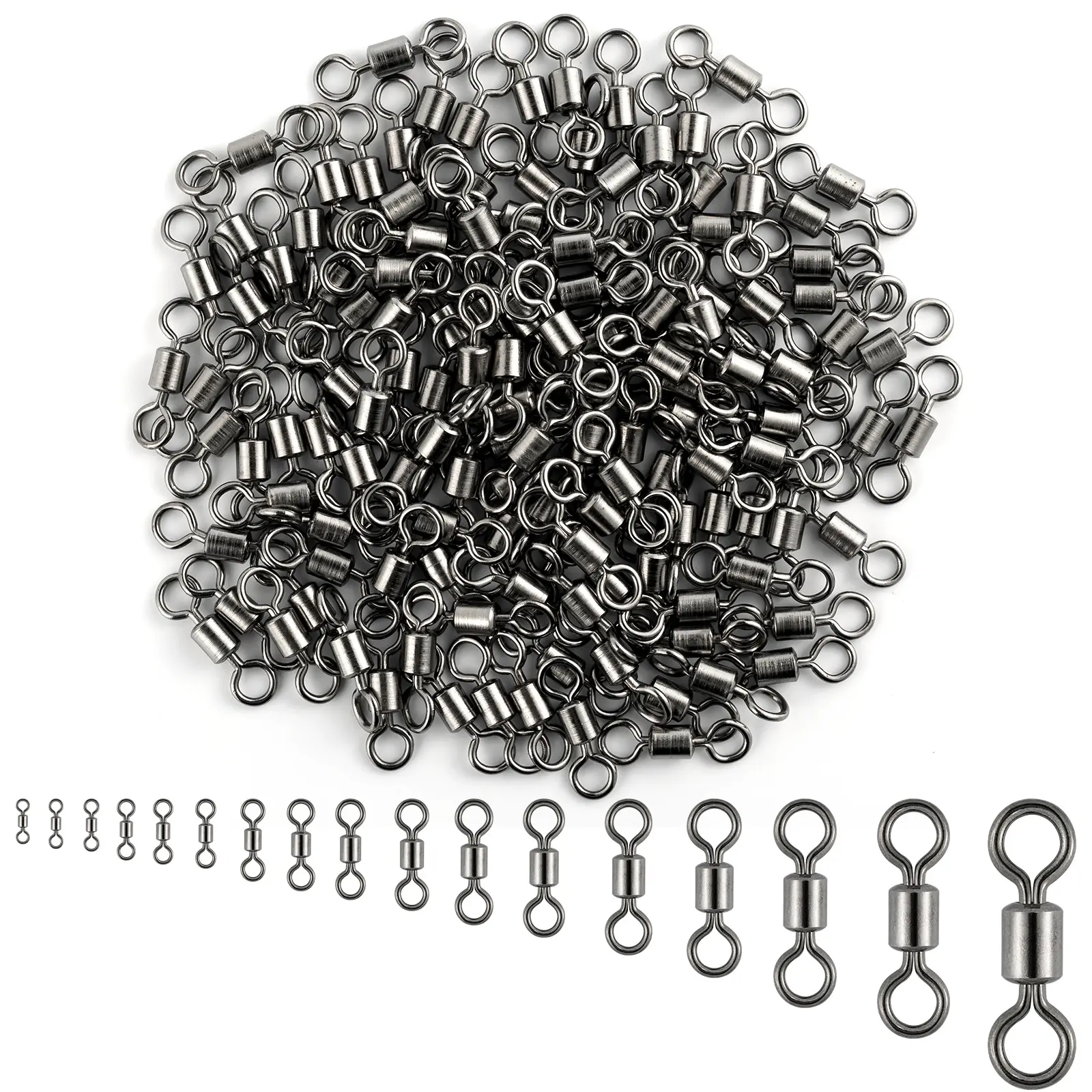 Fishing Micro Swivels Fly Fishing Swivels Rolling Barrel Swivels High Strength Solid Rings Hook line Connector Black Nickel Swivels Fishing Tackles