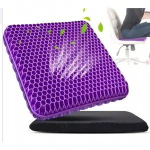 Gel Seat Cushion, for Long Sitting -Double Thick Gel Seat Cushion Breathable Honeycomb Chair Cushion with Non-Slip Cover for Office Chair Car, Wheelchair, Long Trips,Relief Sciatica Pain