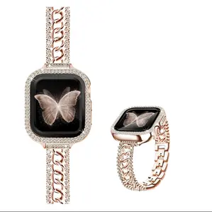Bling Diamond Band Compatible with Apple Watch Bands for Women 38 40 41 42 44 45 46 Series 10 9 8 7 6 5 4 3 2 1 SE, Sparkle Metal Bracelet Wristband, Classy Dressy Watch Band, Starlight/ Golden/ Rosegold/Black Wearable Connection Smartwatch Strap, Accesso