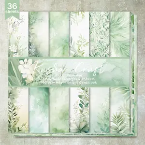 36 Sheets 6inch (Green Leaf and Willow Catkins Pattern Background) Thin Cutting Paper Sheets, Suitable for Bullet Diaries, Junk Magazines, Greeting Cards, Background Photo Albums and Handicrafts