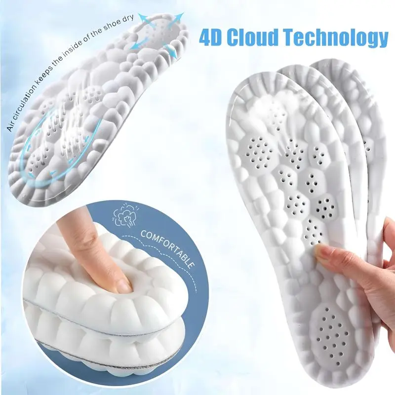 2026 New 4D PU Sports Insoles for Men and Women, Full Arch Support Shoe Inserts, High Elasticity Shock Absorbing, Breathable Sweat Wicking Antibacterial Odor Resistant Insoles, Suitable for Running, Walking, Casual Sports Shoes