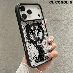 Aesthetic Handheld Cellphone Case - MagSafe Magnetic, Black Dark Angel Customized Design, Lightweight Slim Shockproof TPU & Acrylic Casing, Anti-Yellowing Protection, Wireless Charging Support, for iPhone 17/16 Pro Max/15 Pro/14/13/12/11 Plus, Accessories
