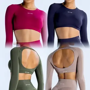 （Free shipping）Dfyne Dynamic Long Sleeve Crop Top with Logo Women Short Sleeve Yoga Top Light Weight Gym Crop Top Seamless Bicycle Sports Long Sleeve Activewear Fitness