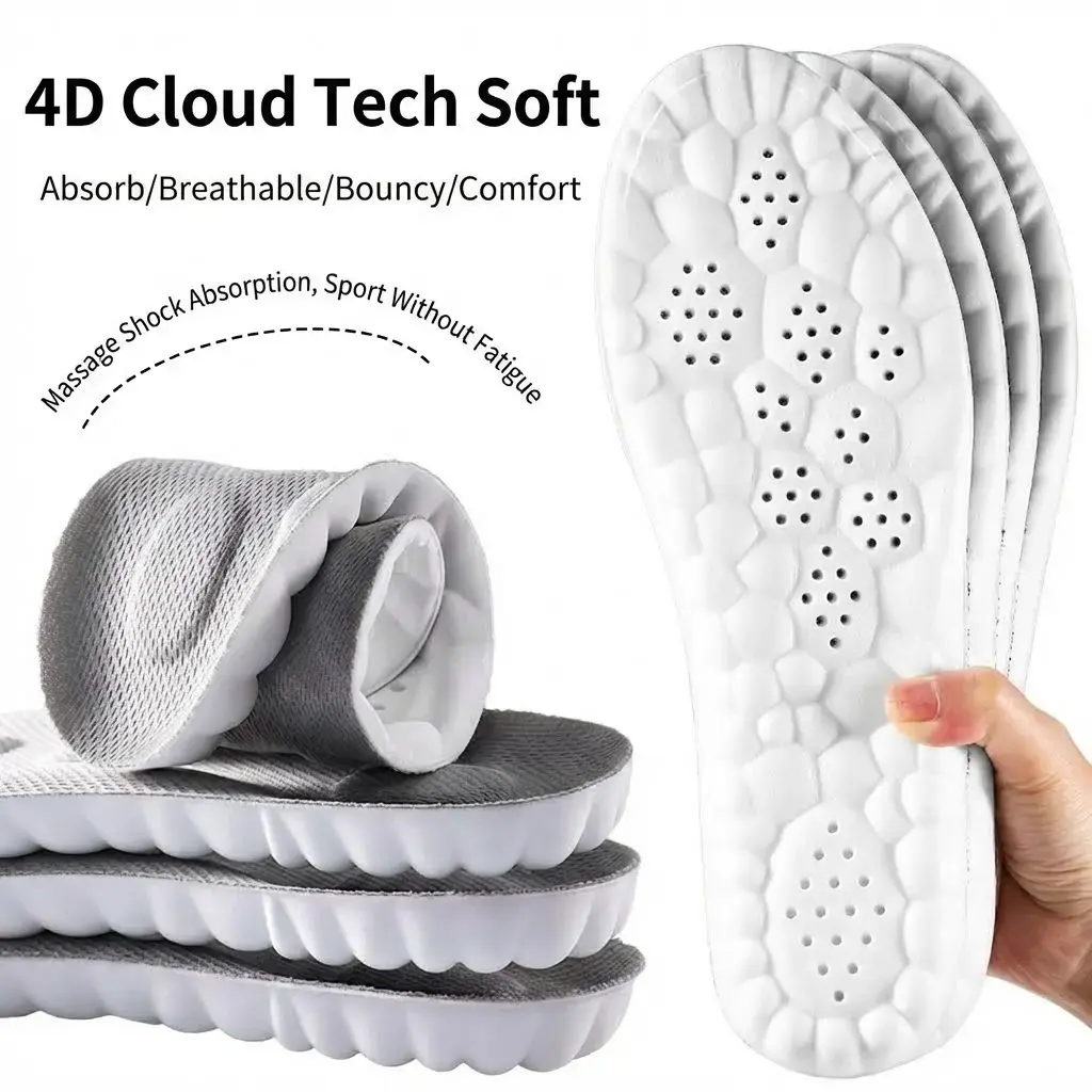 Anti-Slip Ergonomic 4D Cloud Insole, Super Soft Shock Absorption Comfort Shoe Pads, Foot Pain Relief Replacement Insoles for Sports & Daily Sneaker Use