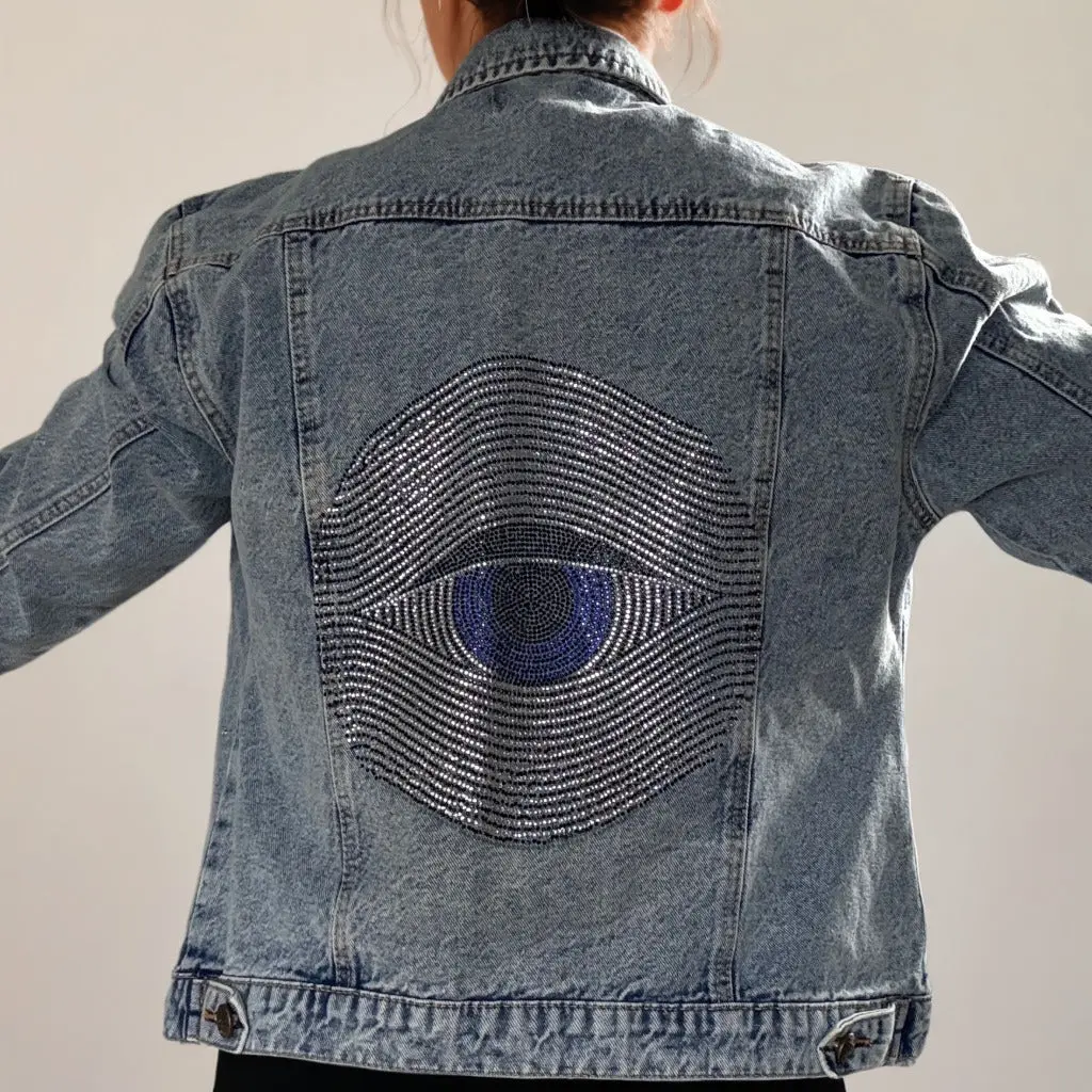 Mystic Evil Eye Couture Embellished Denim Jacket