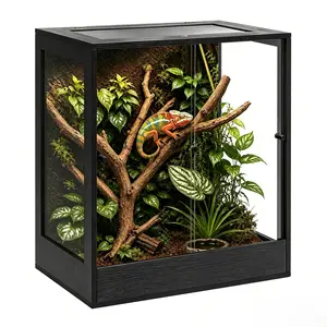 PROLEE 32" x 18" x 36" Tall Reptile Terrarium, 90 Gallon Glass Chameleon Cage, Vertical Crested Gecko Tank with Ventilated Mesh Top, Front Opening Rainforest Habitat