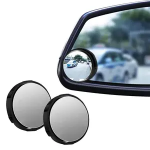 2PCS Round HD Glass Convex Rear View Mirror with Frame 360 Wide Angle Side View Mirror Accessories for Car SUV Trucks Black Silver Vehicle Safety