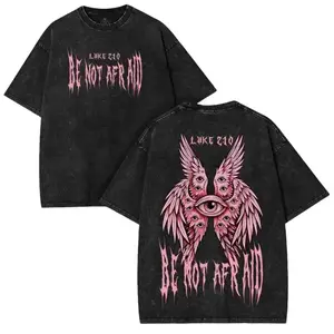 Men's "Be Not Afraid Luke 2:10" Angel Round Neck Shortsleeve Tee - Vintage Washed Heavy Cotton, Oversized, Basic Casual Menswear Top, Comfortable Faithwear | Spring Glowup Drop