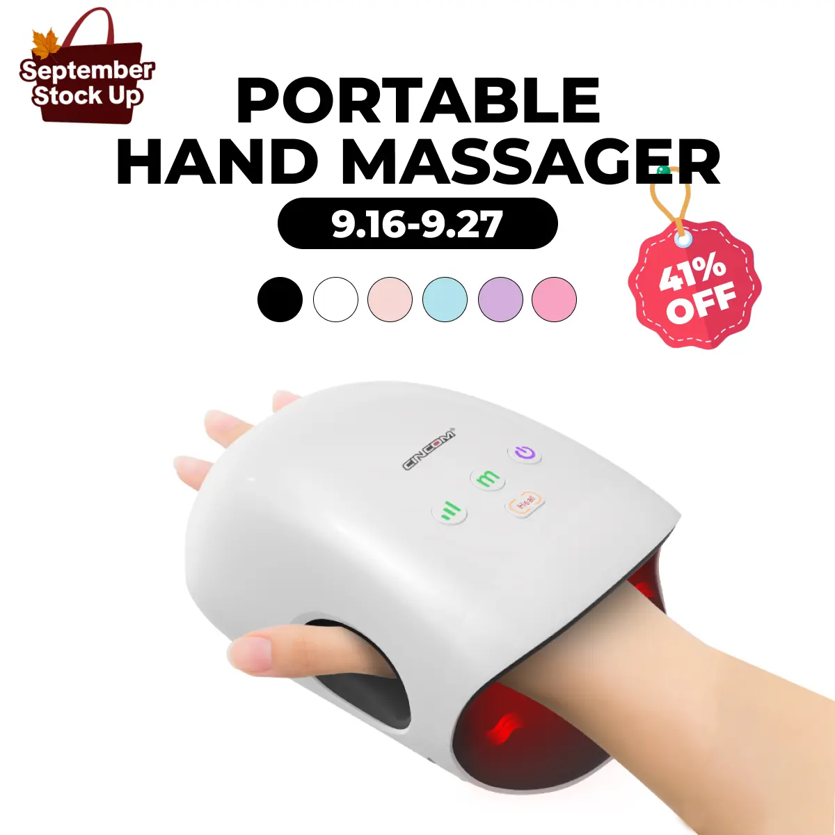 CINCOM Portable Hand Massager with Comfort Heat - Cordless, Adjustable Settings, Auto-Off, White, Black, Pink, Blue, Perfect Gift for Families, Men & Women - Ideal for Black Friday, Thanksgiving, Christmas, Birthdays & More,dorm essentials