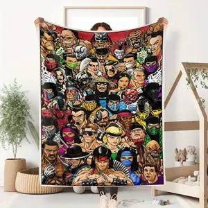 Kombat Fighting Game Characters Throw Blanket - Soft Lightweight All-Season Flannel - Cobra, Sub-Zero, Raiden Designs - for Home, Travel, Camping, Office - Perfect Christmas, Birthday- Video Game Decor for Fans, Camping Essential