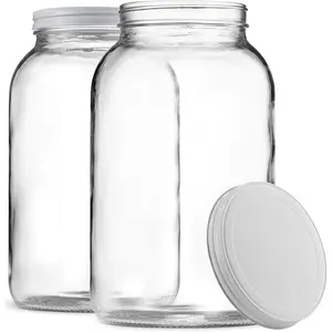 1 Gallon Glass Jar with Lid - 2-Pack Large Glass Jars with Sealed Metal Lids - USDA Certified BPA-Free Dishwasher Safe, Wide-Mouth Sun Tea Jar, Gallon Mason Jars for Storage, Fermentation, and Brewing