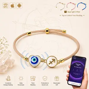 Sagittarius "Explorer's Compass" NFC Smart Oracle Bracelet Set - Heart Evil Eye & Mother of Pearl Zodiac Charm (Includes 4 Interchangeable Cords)