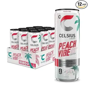 CELSIUS Sparkling Peach Vibe, Functional Essential Energy Drink 12 Fl Oz (Pack of 12)