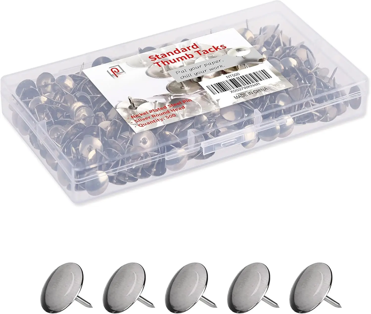 500 Standard Thumbtacks for Cork Board, Flat Thumb Tacks for Posters, Bulletin Board Tacks, Metal Pushpins for Office School & Personal Use