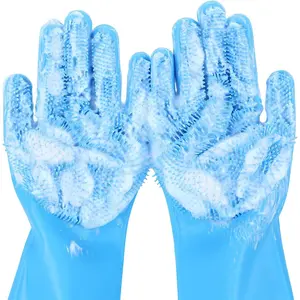 Pecute Pet Grooming Gloves - Heat Resistant Silicone Gloves with High-Density Teeth, Enhanced Five Finger Design for Bathing and Massaging Dogs and Cats, Blue