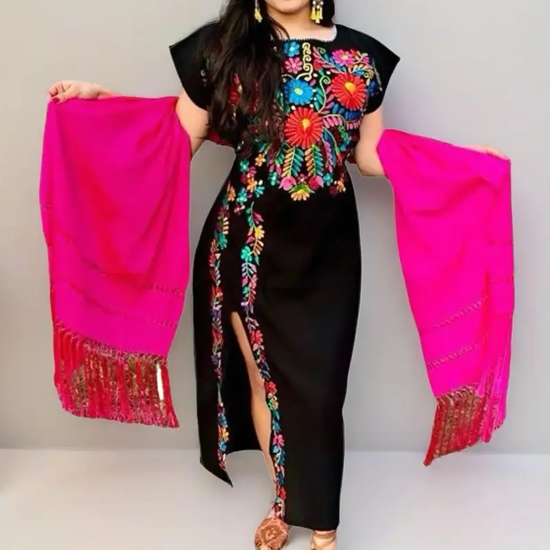 Rebozo Shawl Scarf Traditional Design with Fringe Mexican Silk Like Look 90 Inches Long 24 Inches Wide Handmade in Mexico