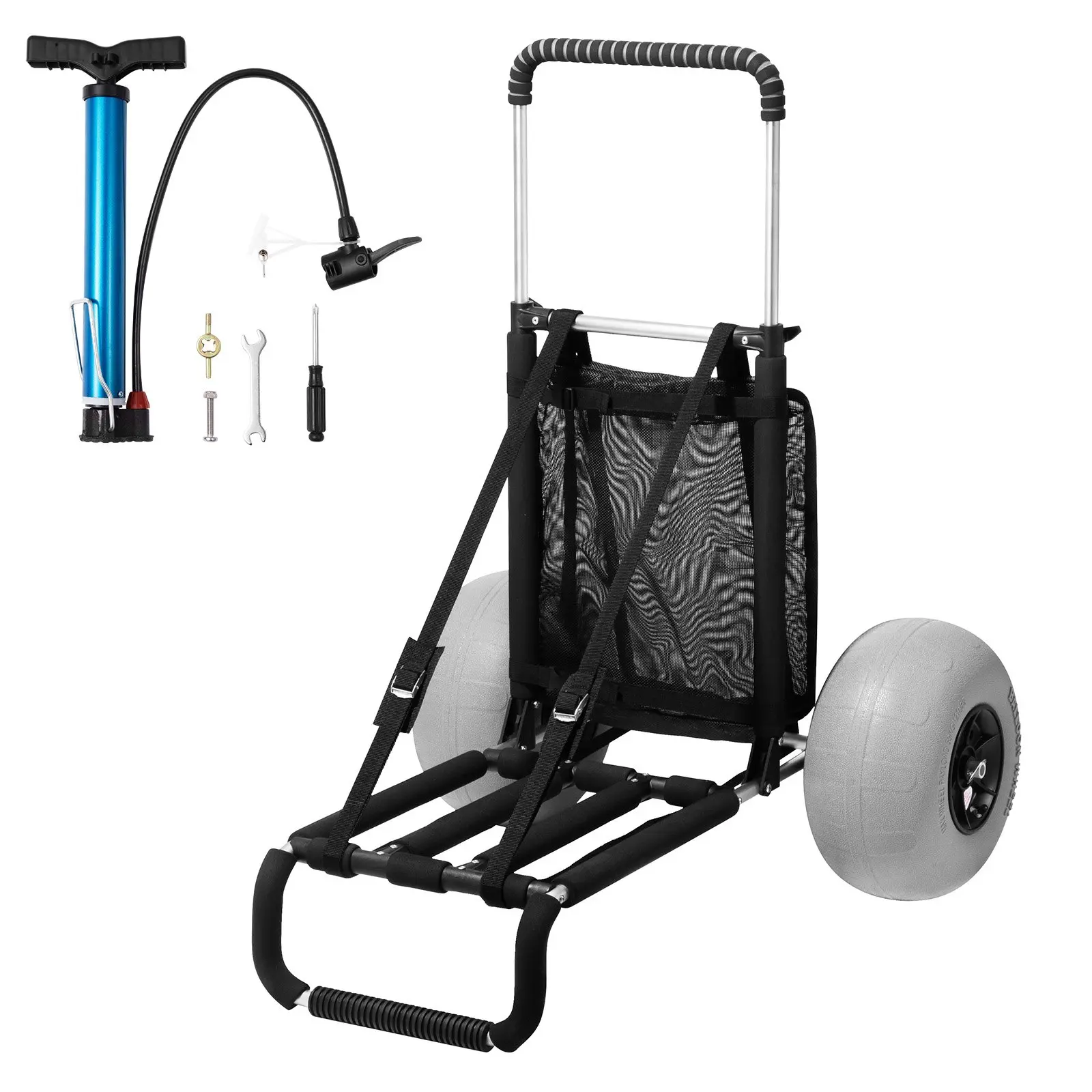 【Summerfinds】VEVOR Beach Dolly with Big Wheels for Sand Cargo Deckw/ 12" BIG Wheels165LBS Loading Capacity Folding Sand Cart & 27" to 44.7" Adjustable HeightHeavy Duty Cart for Beach, Beach Trolley, Father's Day Gift Ideas