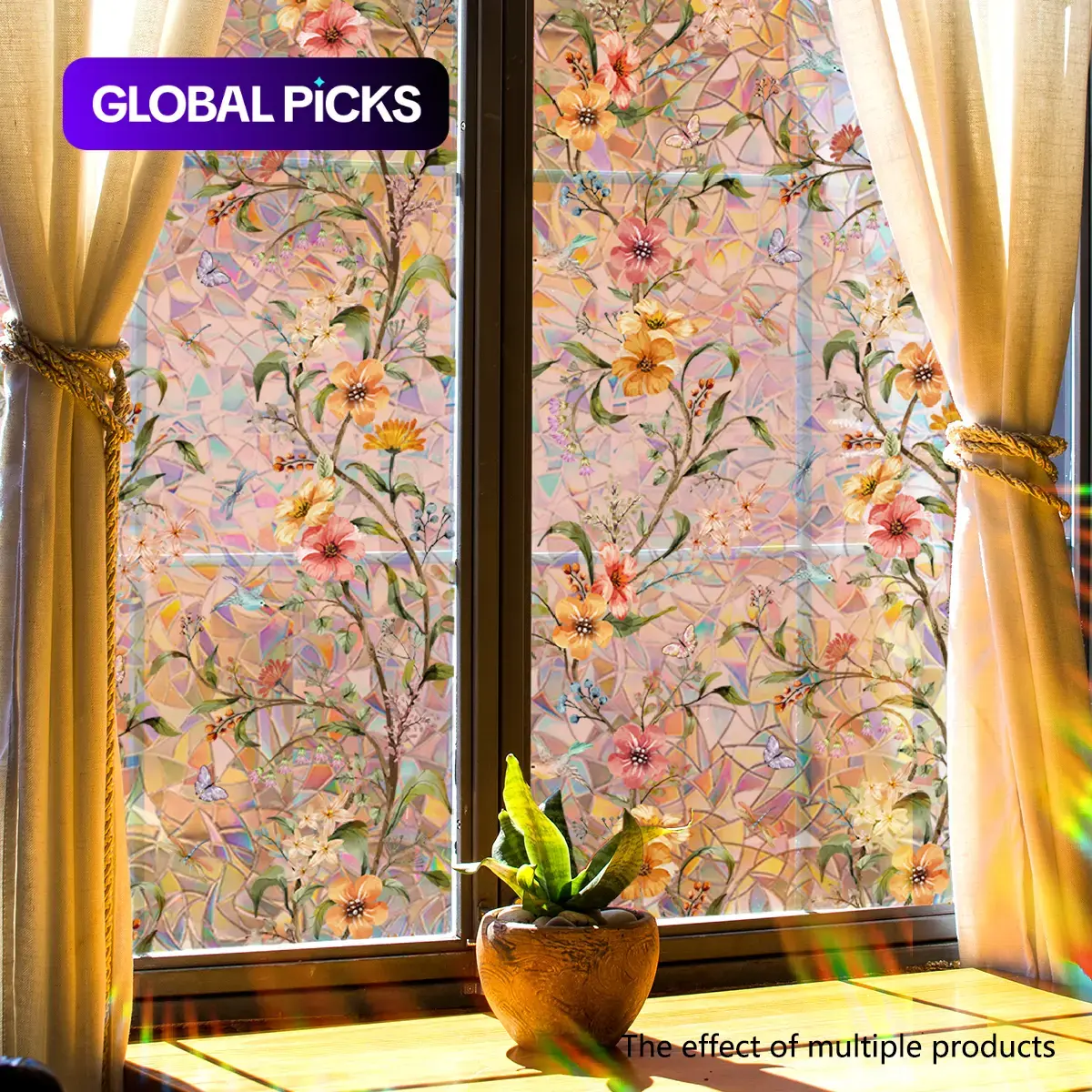 Floral Window Sticker, Removable Static-Cling Window Decal, Decorative Sticker for Living Room and Bedroom #GLOBAL PICKS