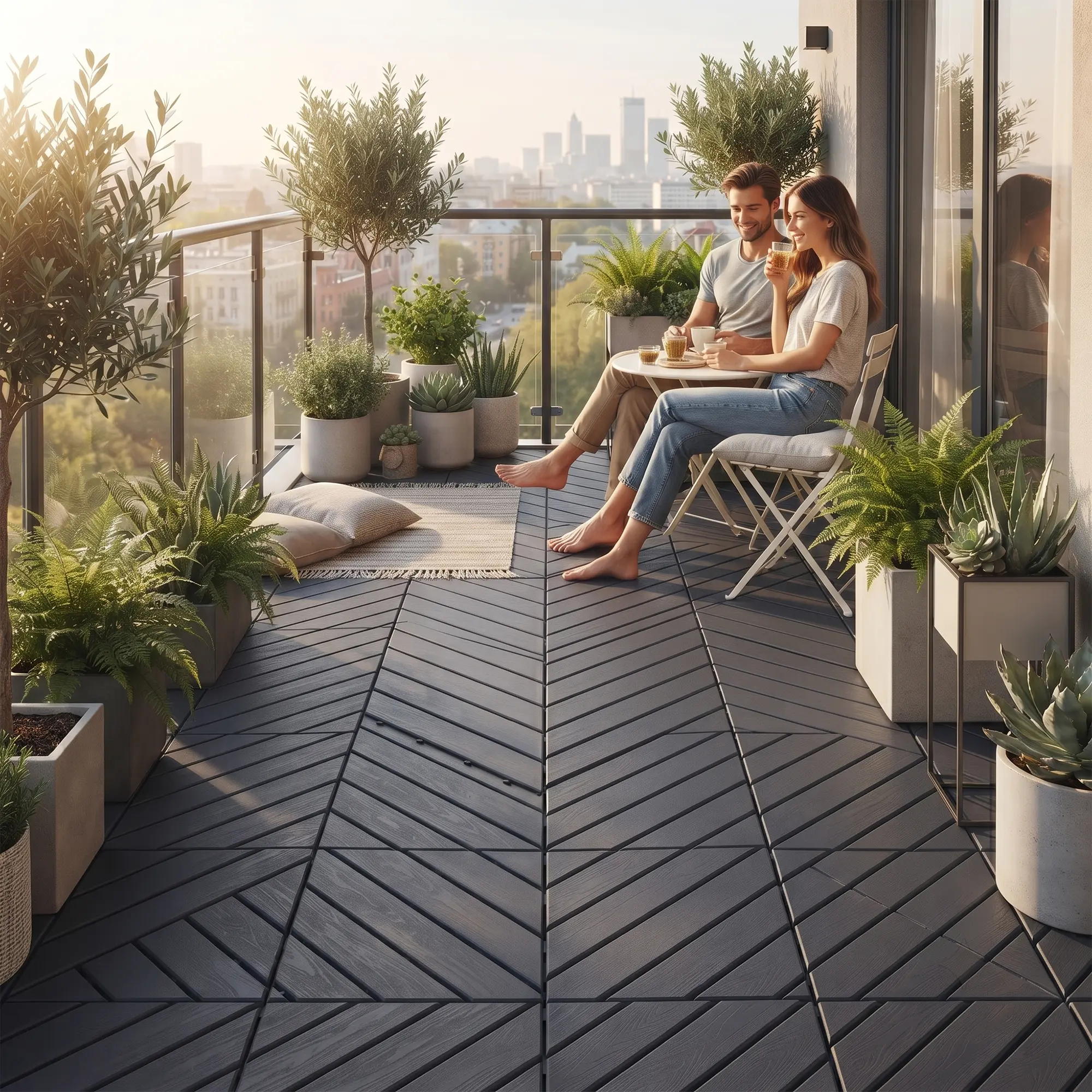 Plastic Interlocking Deck Tiles, 44 Pack 12"x12" Waterproof Non-Slip Outdoor Patio Flooring, All Weather Drainable Snap Together Decking Tiles for Poolside, Porch, Garden, Backyard & Shed Floor,Grey