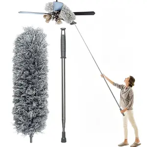 DGAPHRO Microfiber Duster with Extension Pole,Adjustable Stainless Steel Long Dusters for Cleaning, Bendable & Washable Extendable Duster for Ceiling Fans,Blinds,Cars and Furniture.