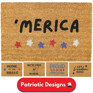Patriotic Doormat, Fourth Of July Door mat, Welcome Mat, Let Freedom Ring, Proud To Be An American, Home Of The Brave, Were Free AF
