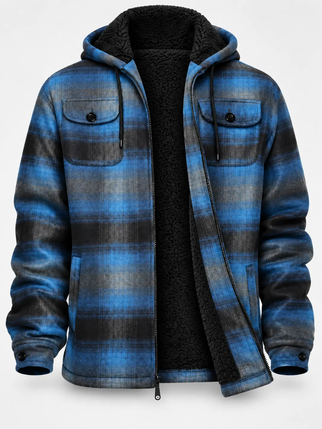 Men’s Windproof Sherpa Lined Plaid Jacket, Warm Fleece Workwear Coat with Pockets, Outdoor Winter Jacket, Sizes S-5XL