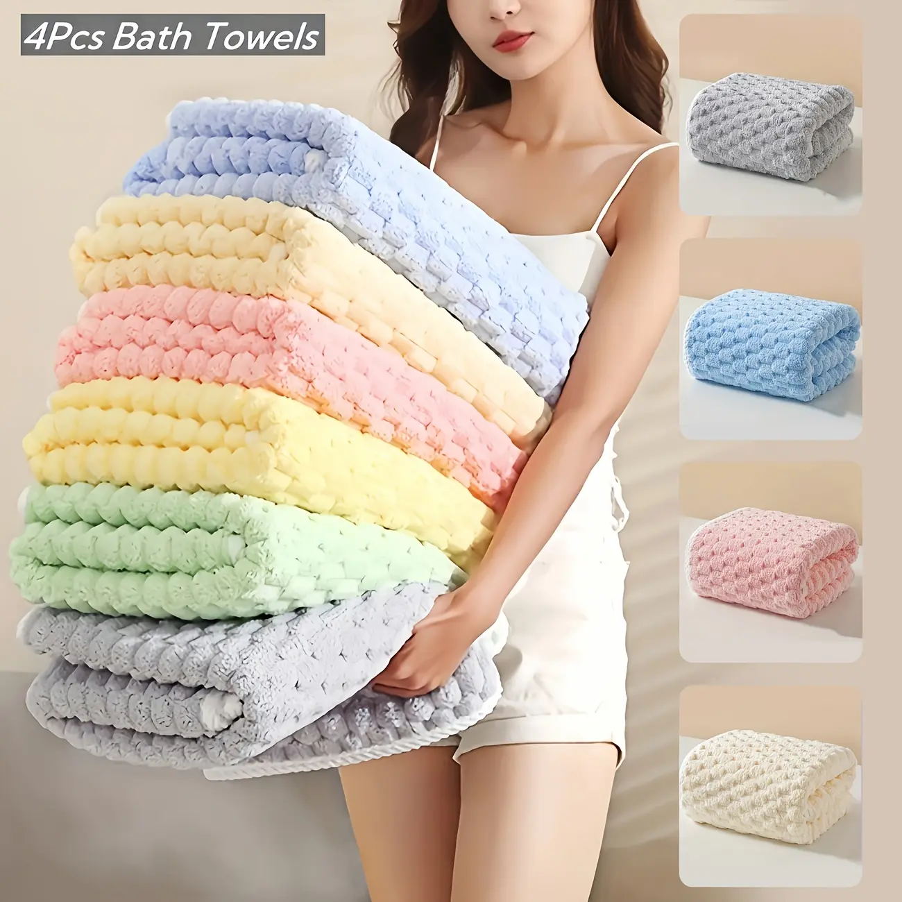 4-Pack Waffle Weave Ultra-Soft Bath Towels, Super Absorbent Quick-Dry Microfiber Towels for Adults, Quick-Drying Textured Towels, Soft Spa and Gym Travel Towels, Durable Material, Suitable for Daily Use - 80%, 20% Polyamide