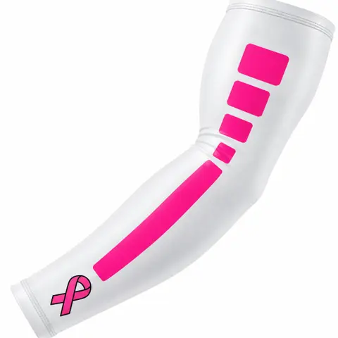 Sports Compression Arm Sleeve Pink Ribbon Cancer Awareness Elite White