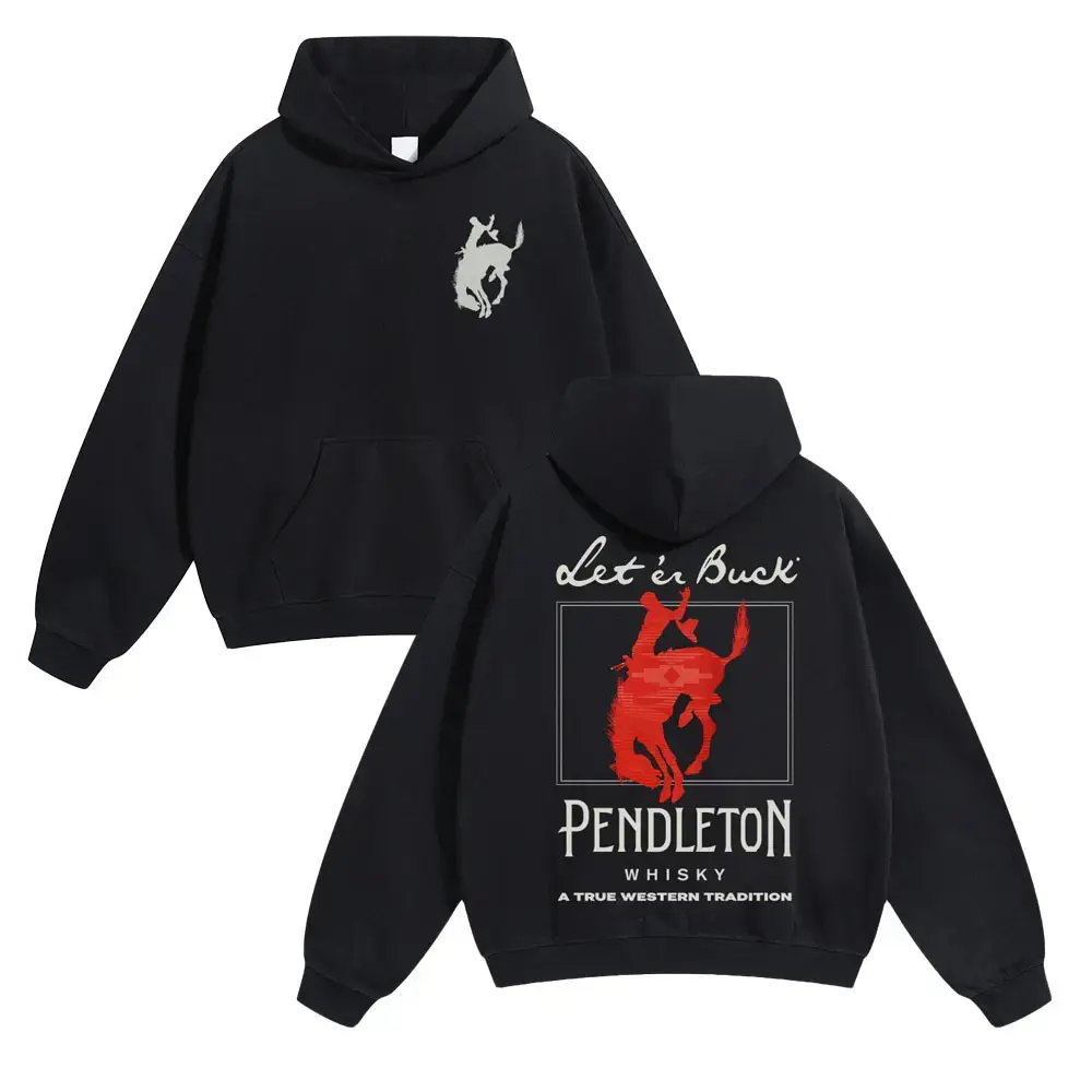 Unisex Western Graphic Pullover Hoodie, Men's Long Sleeve Let 'Er Buck Rodeo Sweatshirt, Soft Cotton-Blend Oversized Streetwear Casual Fabric Menswear Polyester T-Shirt Tops male clothing