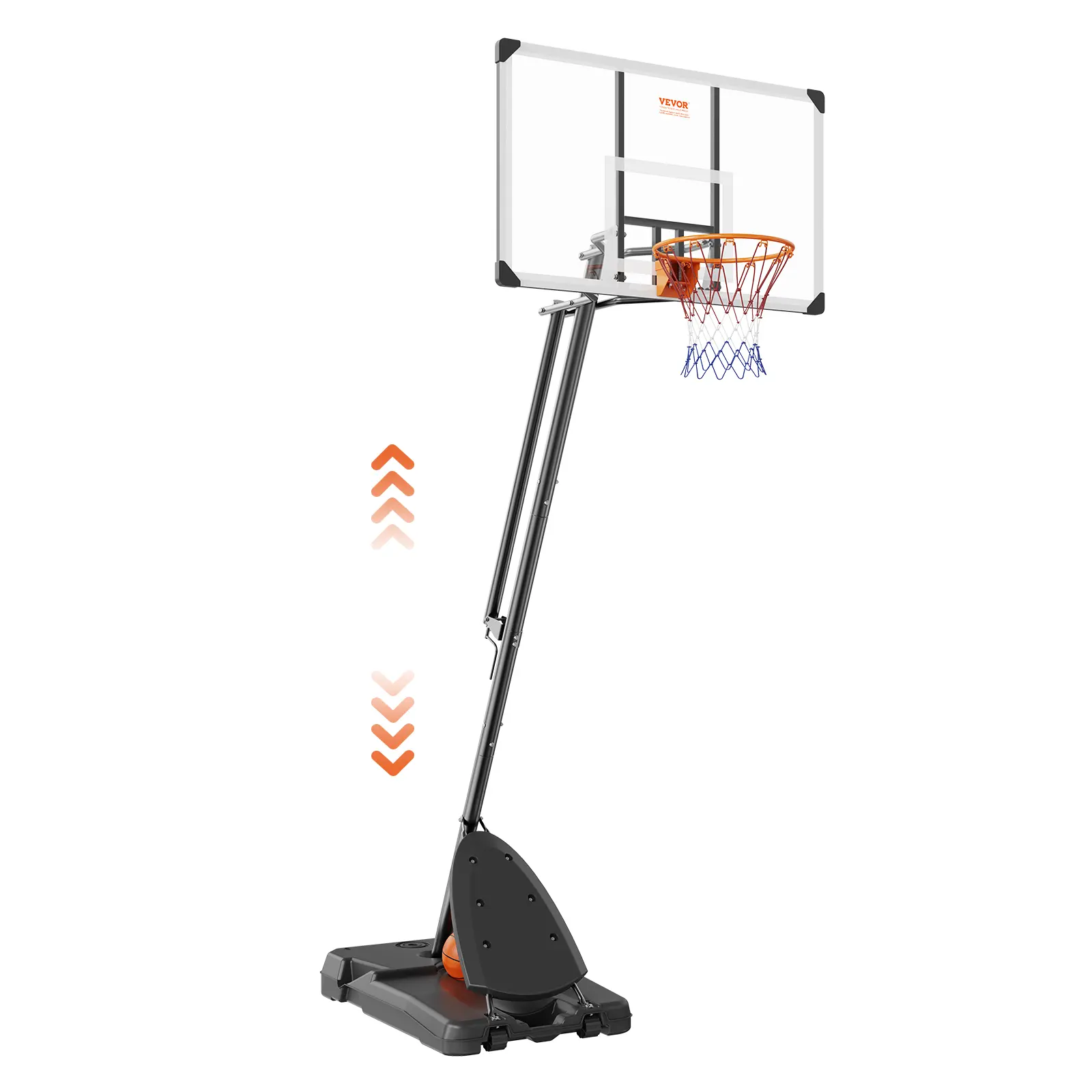 VEVOR Basketball Hoop,  7.6-10 ft Adjustable Height Portable Backboard System, 54 inch Basketball Hoop & Goal, Basketball Set with Wheels, Stand, and Fillable Base, for Outdoor/Indoor