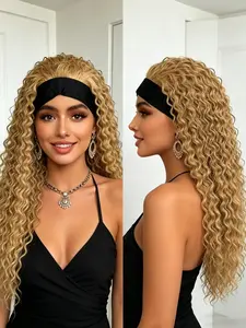 Long Headband Wigs Wet and Wavy Curly Synthetic Wig Glueless Heat Resistant 26 Inch Curled Wig Ready to Wear For Women Daily Party No Glue Wig