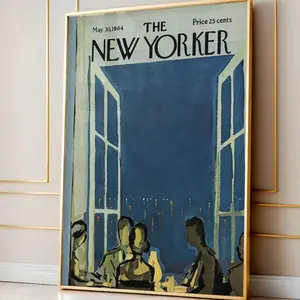[Sale Off Up To 50%] [No Frame] Vintage New Yorker Cover Poster 1964 Night Cityscape Art