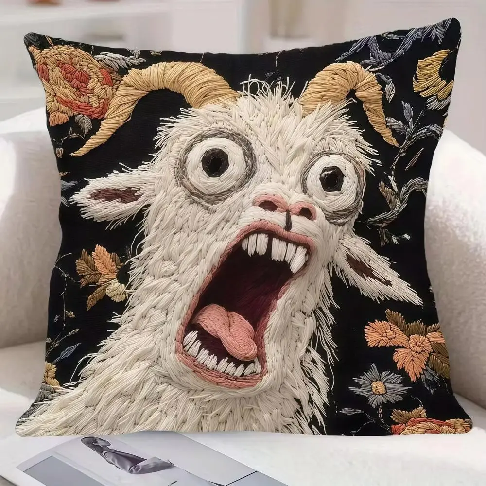 Screaming Goat Throw Pillow Cover - Quirky Soft Durable Versatile Novelty Decorative Pillowcase, Cute Animal Design Gift for Sofa, Bedroom (Sports & Outdoor Protective Gear Accessory)