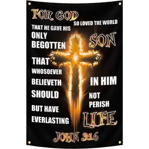 Jesus Tapestry John 3:16 for God So Loved The World Christian Wall Banner Christian Jesus Flags for Indoor and Outdoor Wall Hanging