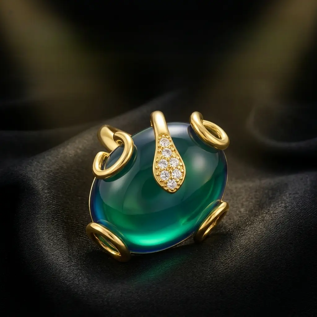 Vintage Mood Ring Temperature Sensitive Color Change Chameleon Stone Adjustable 18K Gold Plated Statement Ring for Women Large Oval Cabochon Zircon Accent Retro Handcrafted Jewelry Emotion Thermometer Ring Gift for Her Cool Rings Beautiful Rings