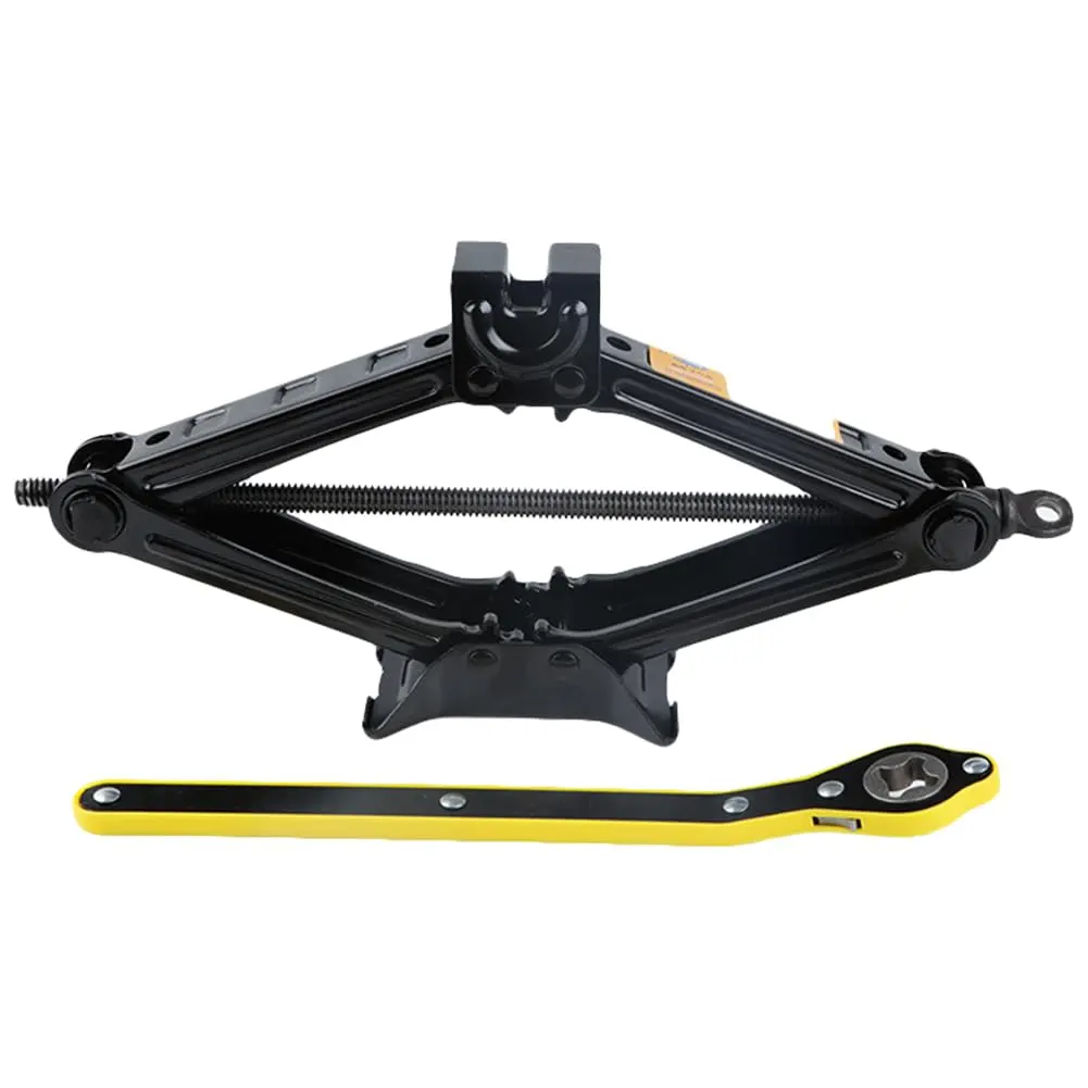 2-Ton (4409 lb Capacity) Scissor Type Car Jack Kit with Ratchet Handle, 360° Swivel Head, 3.9"-15.4" Lifting Range, Robust Steel Construction, Compact Portable Design for Emergency Tire Change, Roadside Assistance