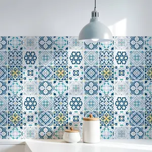 1 Roll Fresh Blue Moroccan Tile Peel & Stick Wallpaper - Removable Boho Floral Contact Paper for Kitchen/Bathroom, Renter Friendly No Damage Wall Decor, Aesthetic Room Upgrade, Wedding Season Gift#PeelAndStickWallpaper #RemovableWallpaper