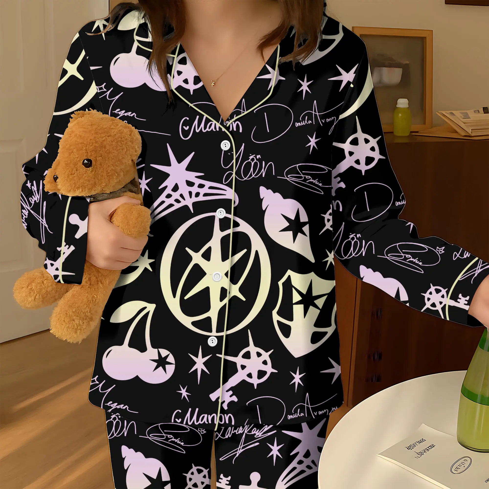 Pajama Retro Katseye Vintage Set - Katseye Beautiful Chaos, Gnarly & Soft is Strong Kpop Pajama Design - Gabriela Hoodie Style Sleepwear