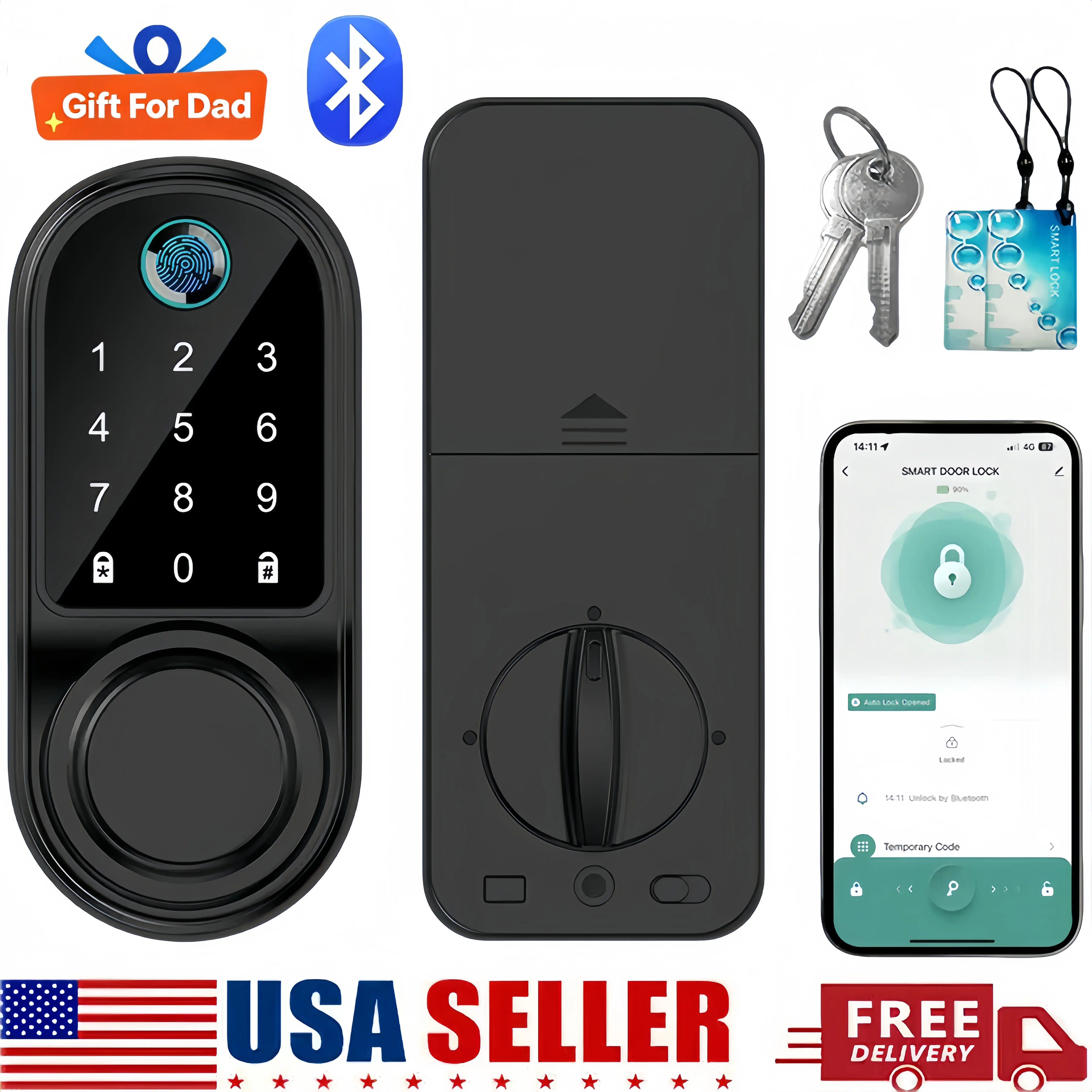 【FathersDayGift】5-in-1 Bluetooth Fingerprint Smart Deadbolt Lock,Keyless Entry Keypad Door Lock with APP Remote Control,Fingerprint/Password/Card/Key/Anti-peep Code Unlock,Alloy Smart Lock for Bedroom Garage Apartment,Fits 35-55mm Door & 60/70 Latch